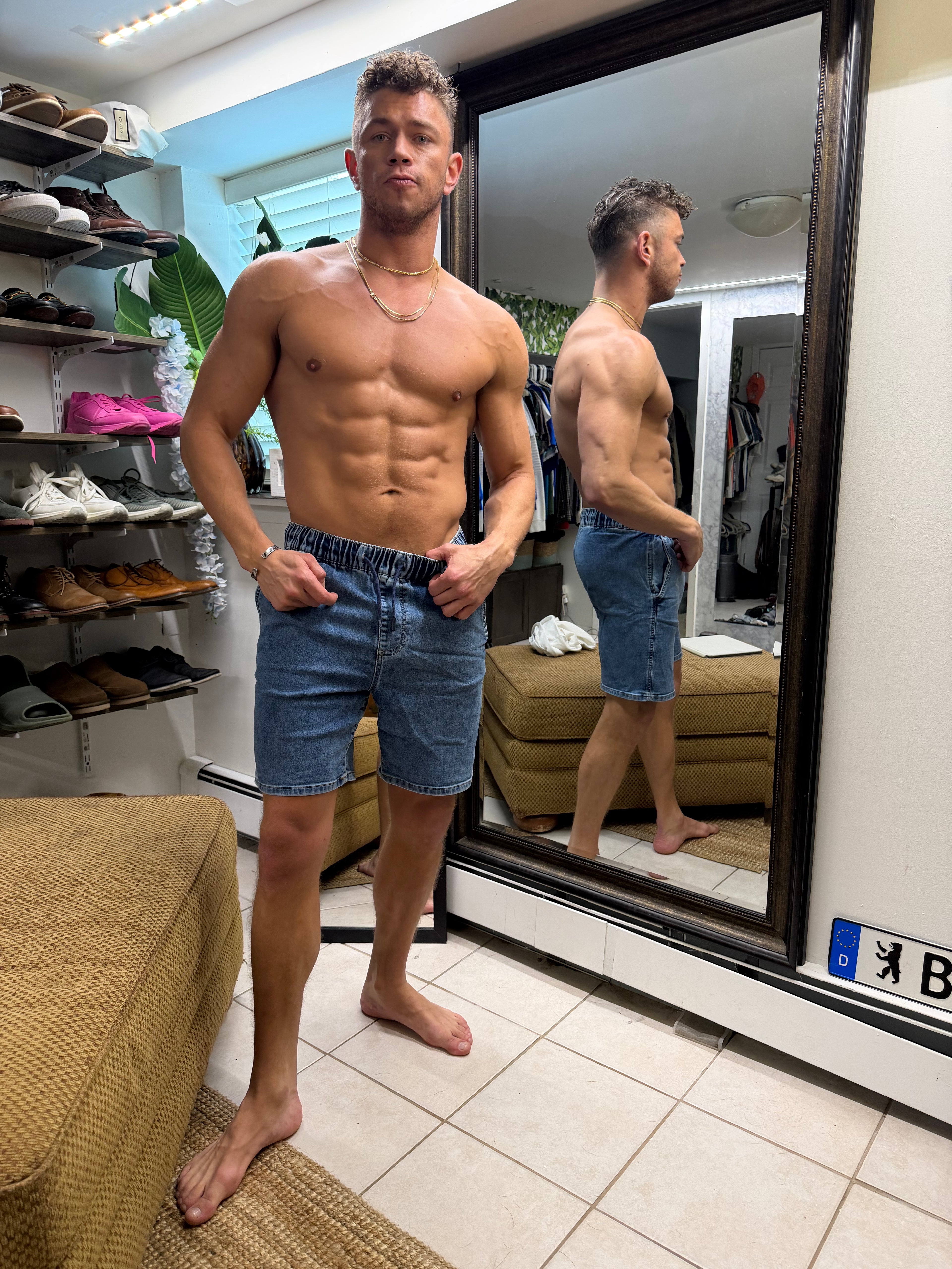 Jeans printed gym shorts